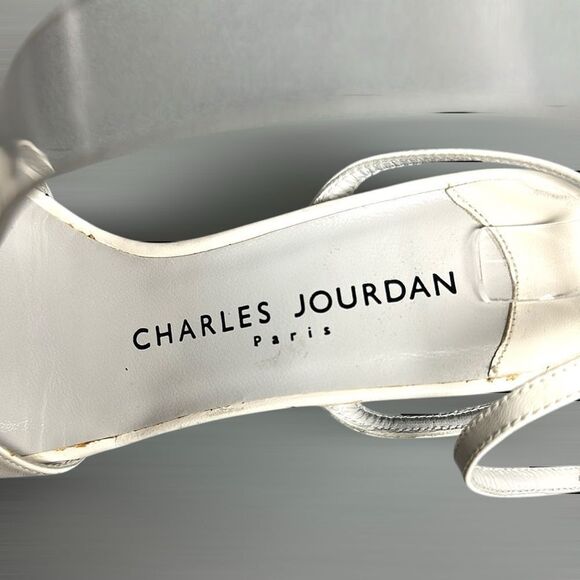 Charles Jourdan Paris White High Hill Mule Sandals Ankle Strap Made in Spain US7 - Picture 11 of 13